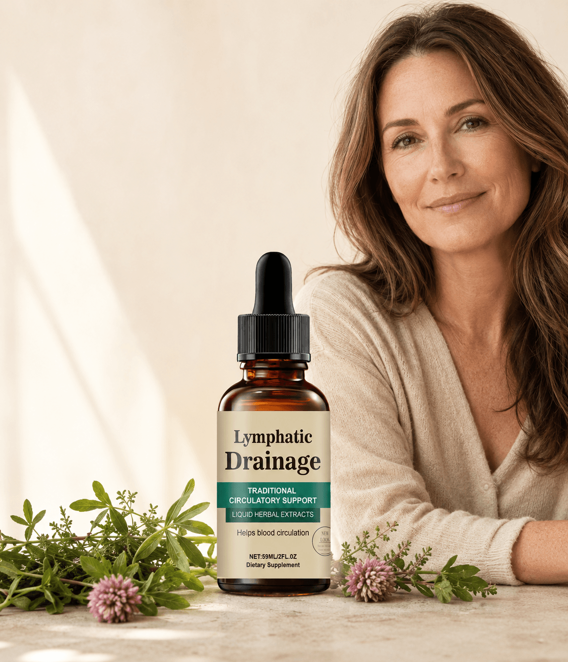Premium LymphDrops Bottle + Woman Lifestyle Hero